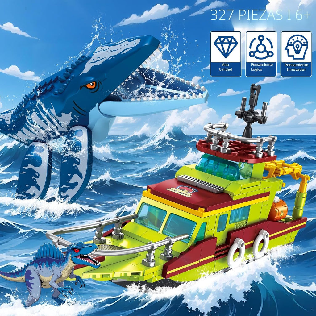 kiothdre Juego de construcción de dinosaurios Ocean Explorer 3 en 1 compatible con Dinosaur Park World, Barco Ciudad y Mosasaurus Spinosaurus Dino Toys con articulaciones móvil, juguetes para niños de 6 a 12 años