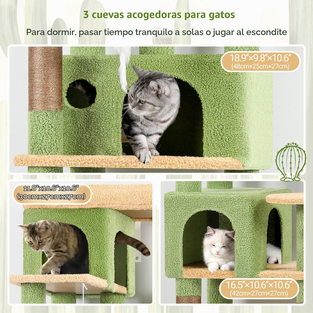 Globlazer Árbol de Gato de Cactus en Esquina de 66 Pulgadas, Torre de Escalada de Cactus de Varios Niveles, Condos para Gatitos, Torre de Rascado para Gatos de Interior para Múltiples Gatos con