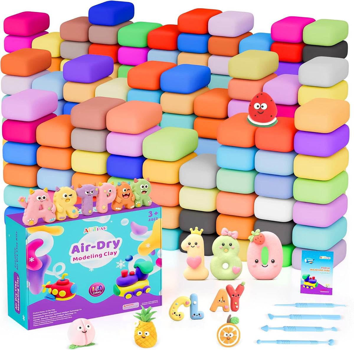 Arcilla seca al aire 180 colores,Arcilla de modelado para niños,Kit
