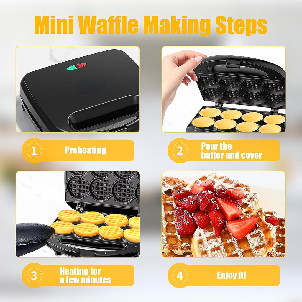OSTBA - Mini waflera para hacer 8 mini waffles, pequeña plancha para gofres