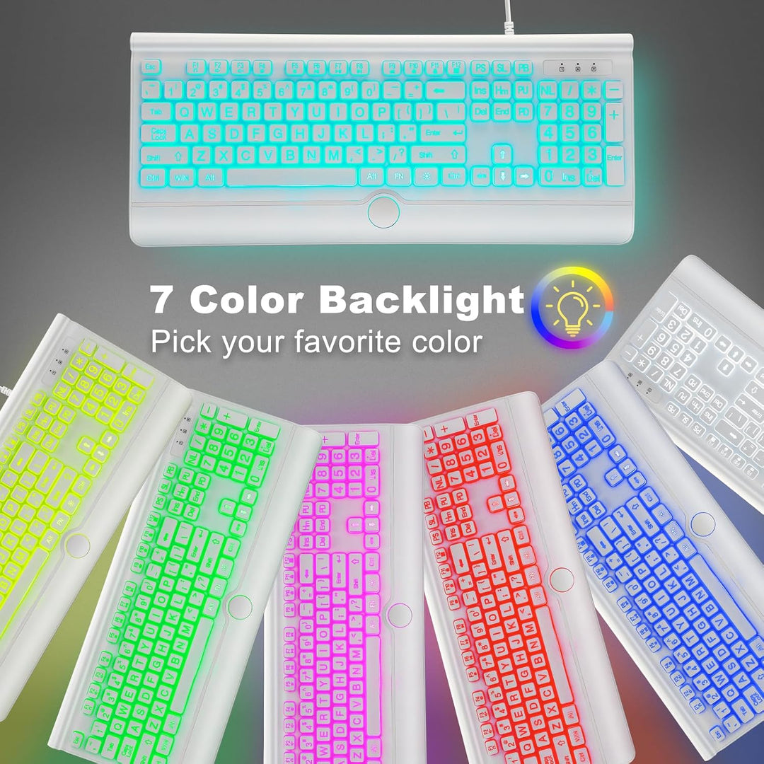 KOPJIPPOM Teclado de computadora retroiluminado con impresión grand...