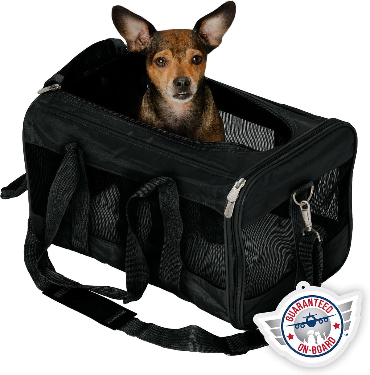Sherpa Original Deluxe Transportador de Mascotas para Viajes, Aprobado por Aerolíneas y con Garantía a Bordo - Negro, Mediano