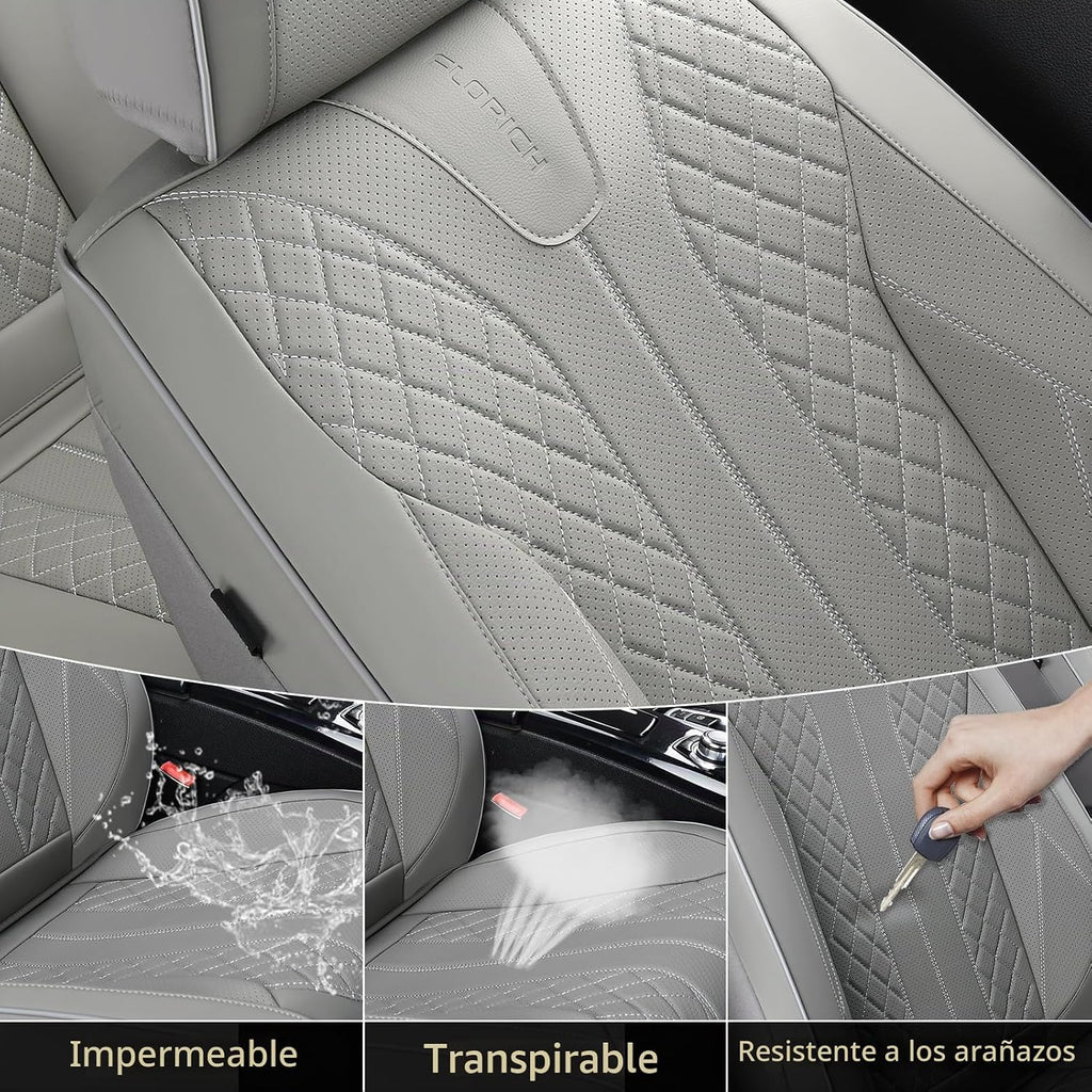 Juego completo de fundas de asiento de automóvil de cuero para automóvil, cobertura completa, impermeable, universal, para asiento de automóvil, ajuste universal para la mayoría de automóviles, SUV, camiones, gris