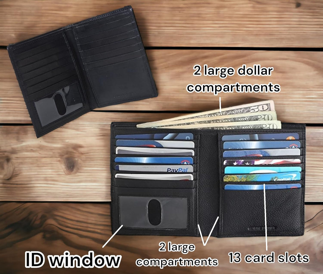 F&amp;L CLASSIC Cartera de Cuero Bi-Fold Grande Estilo Hipster con...