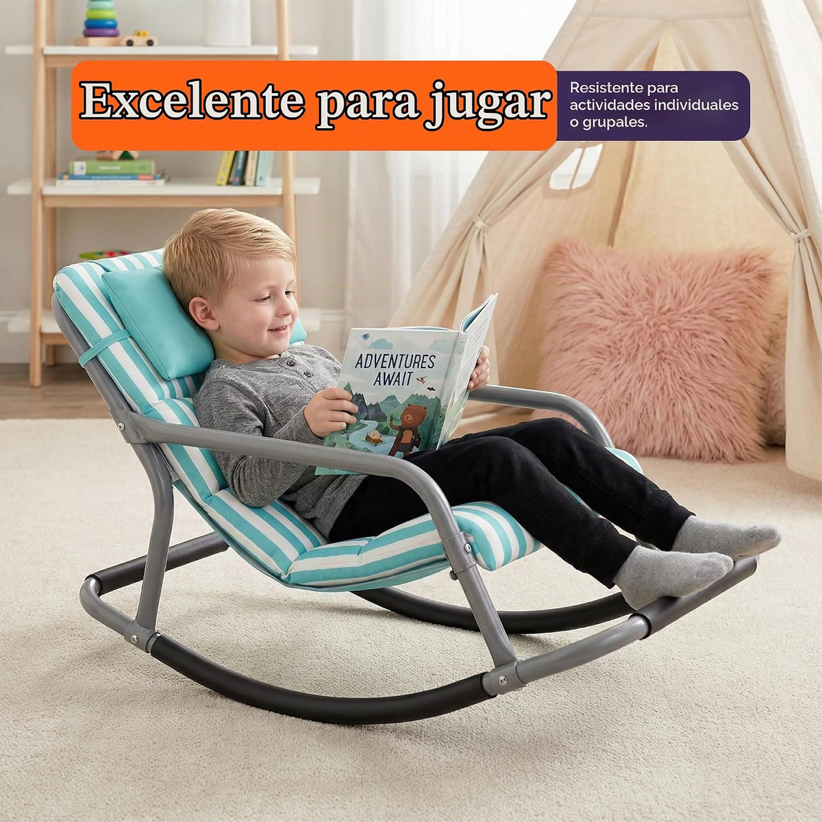 Special Supplies Mecedora sensorial para niños, cómoda mecedora para niños, silla de suelo versátil con tela suave y estabilidad para sala de juegos, dormitorio o guardería (a partir de 3 años) (verde azulado)