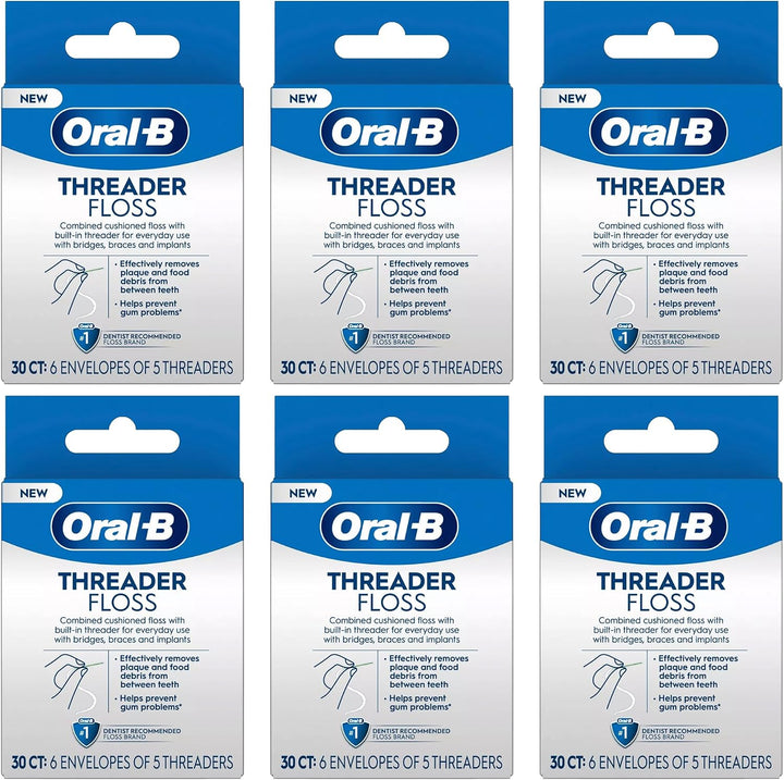 Oral-B Glide - Hilo dental para enhebrar, 30 unidades (paquete de 6)