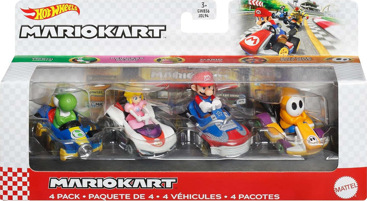 Hot Wheels Mario Kart - Paquete de 4 vehículos de los personajes fa...