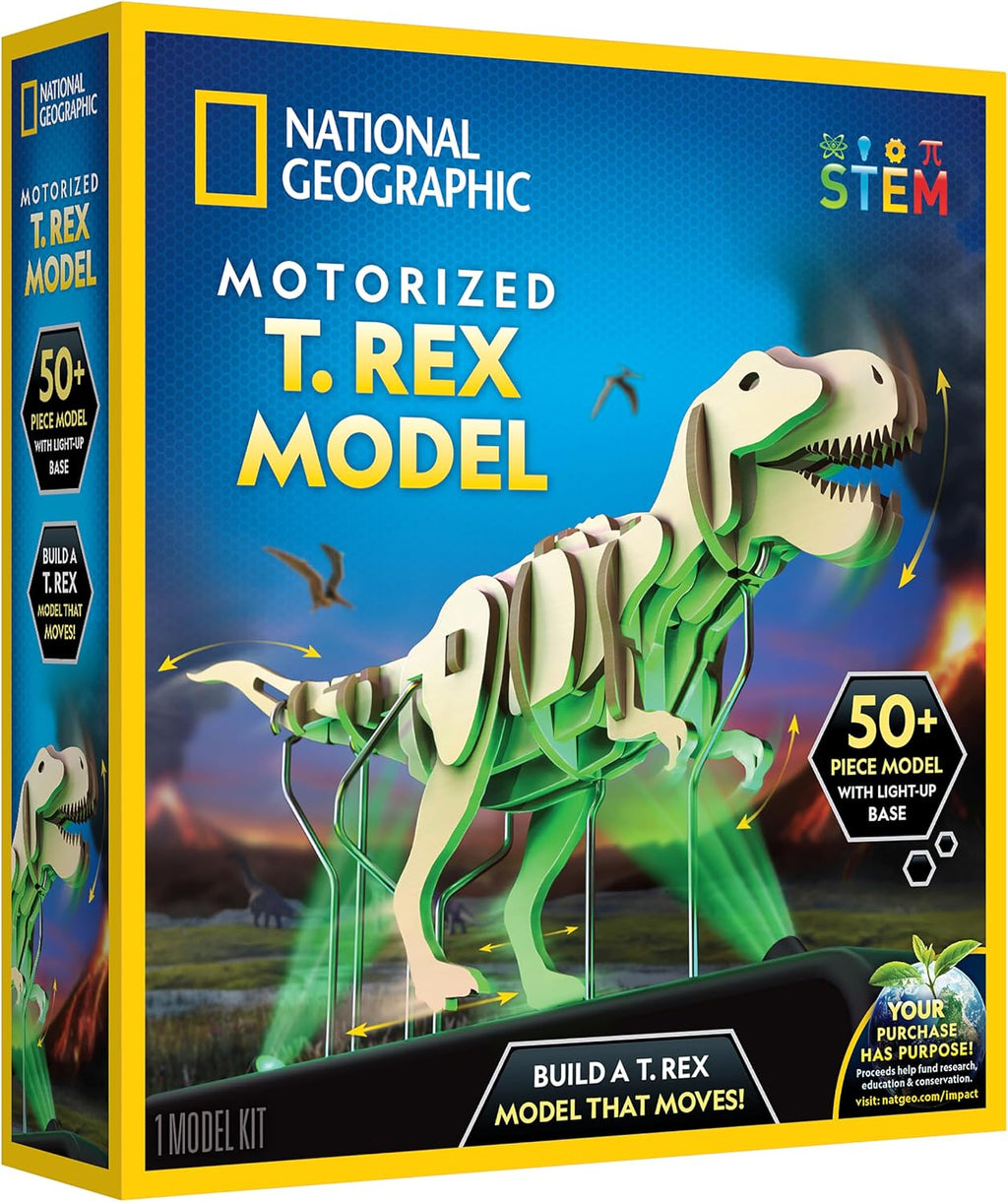 National Geographic Rompecabezas 3D Motorizado T. Rex Kit de Madera de Dinosaurio para Niños