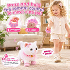 Juguete felino interactivo de peluche electrónico que camina y ladra, gato robot con control remoto para niñas (Gato blanco)