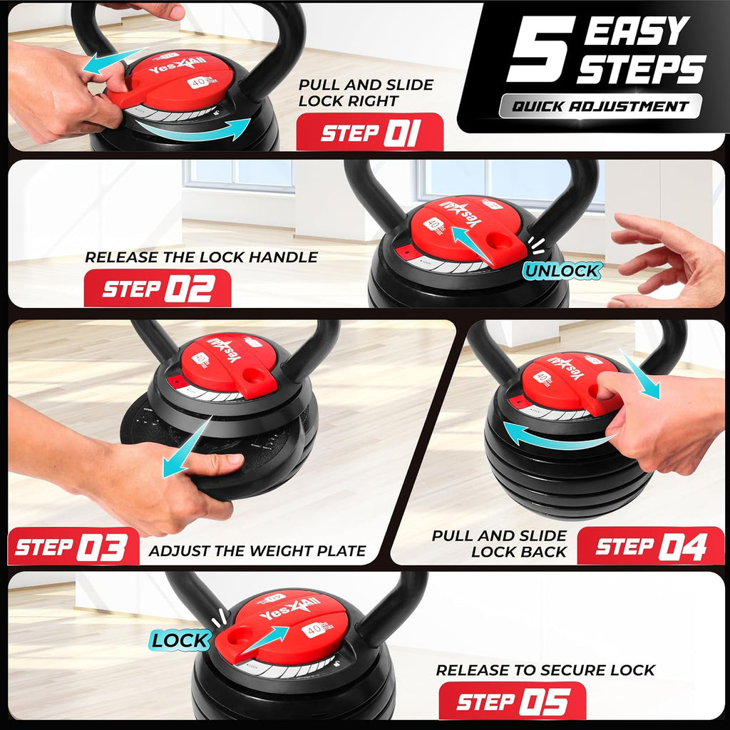 Yes4All Juego de Kettlebells Ajustable, Kettlebell para Entrenamiento de Fuerza