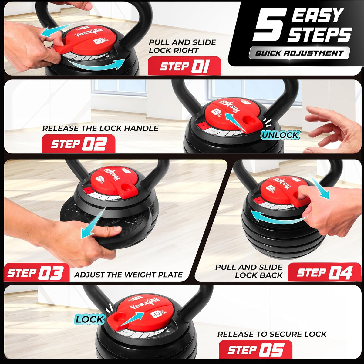 Yes4All Juego de Kettlebells Ajustable, Kettlebell para Entrenamiento de Fuerza