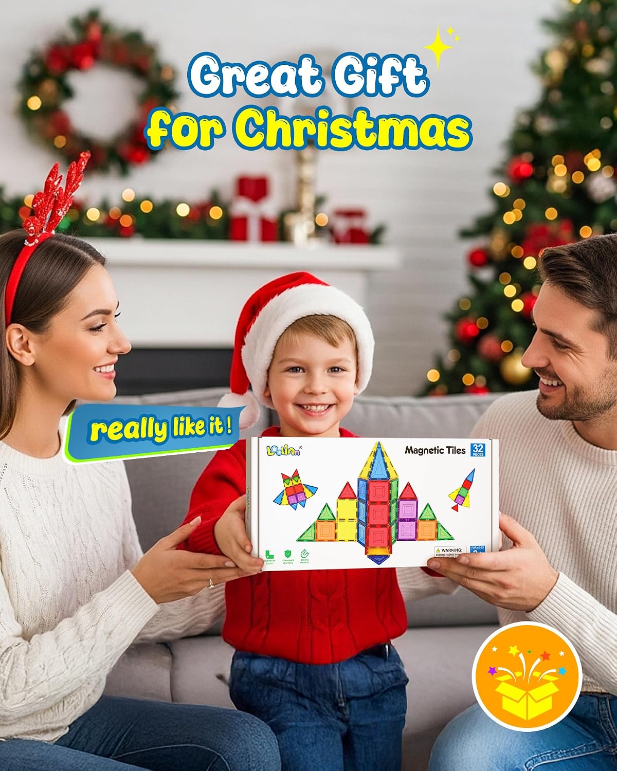 Loolinn Azulejos magnéticos para niños pequeños (mayores de 3 años) - Seguro para niños, certificado de seguridad, remaches reforzados, 100% no tóxico, fuerte magnetismo - Juguete creativo de azulejos