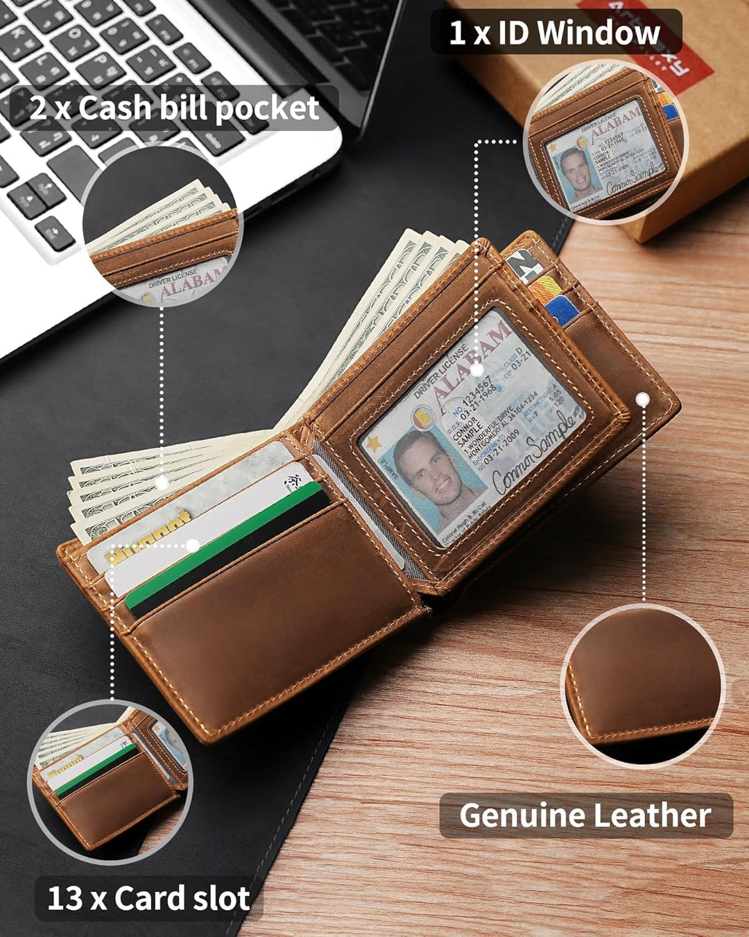 Artpaxy Cartera de cuero genuino para hombre, plegable, con bloqueo...