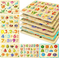MerryPony - Rompecabezas de clavijas de madera para niños pequeños de 2, 3 y 4 años, 6 piezas de rompecabezas Montessori para niños pequeños - Rompecabezas de alfabeto, forma, número, fruta