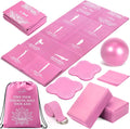 Juego de esterilla de yoga plegable y bloques para mujer con paquete de 2 bloques de yoga y correa, esterilla de pilates delgada antideslizante con bolsa, equipo de entrenamiento en casa, kit