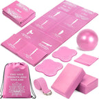 Juego de esterilla de yoga plegable y bloques para mujer con paquete de 2 bloques de yoga y correa, esterilla de pilates delgada antideslizante con bolsa, equipo de entrenamiento en casa, kit