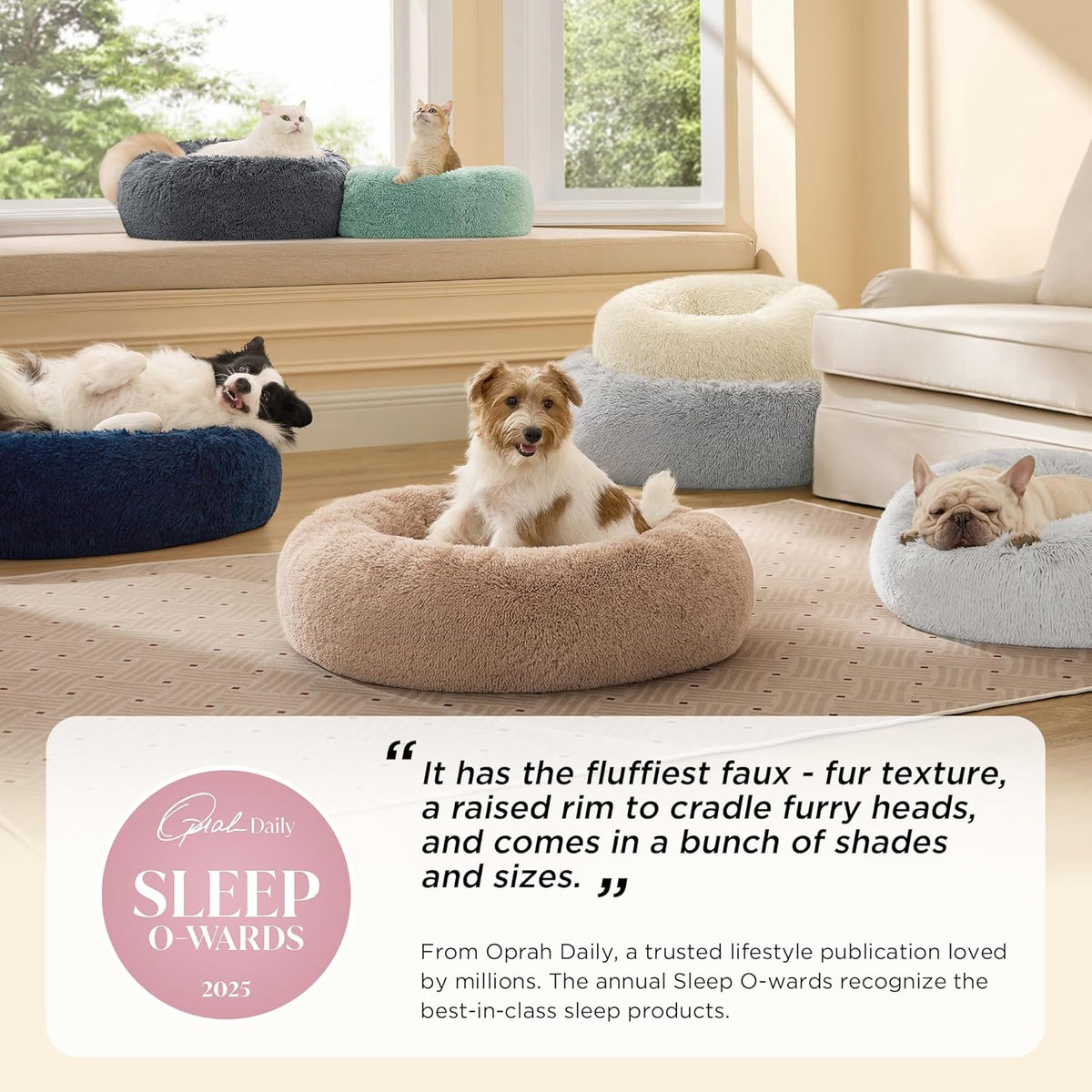 Bedsure Cama calmante para perros de tamaño mediano con forma de dona
