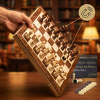 Juego de ajedrez magnético y damas, tablero de madera plegable de 15 x 15