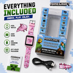 Minecraft - Reloj inteligente para niños, diseño de ajolote rosa, 10 caras de reloj, contador de pasos, cámara selfie, calculadora, juegos, grabadora de voz, alarma y temporizador, correas de silicona