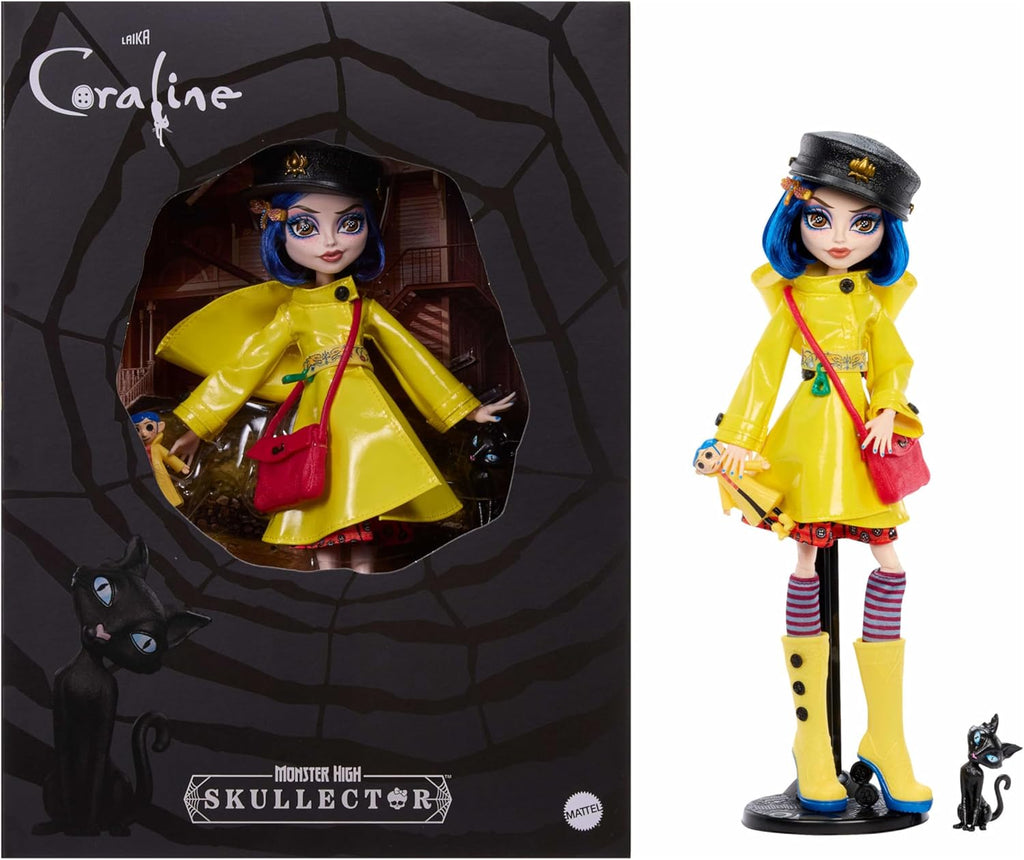 Monster High Muñeca Skullector, Coraline coleccionable en impermeab...