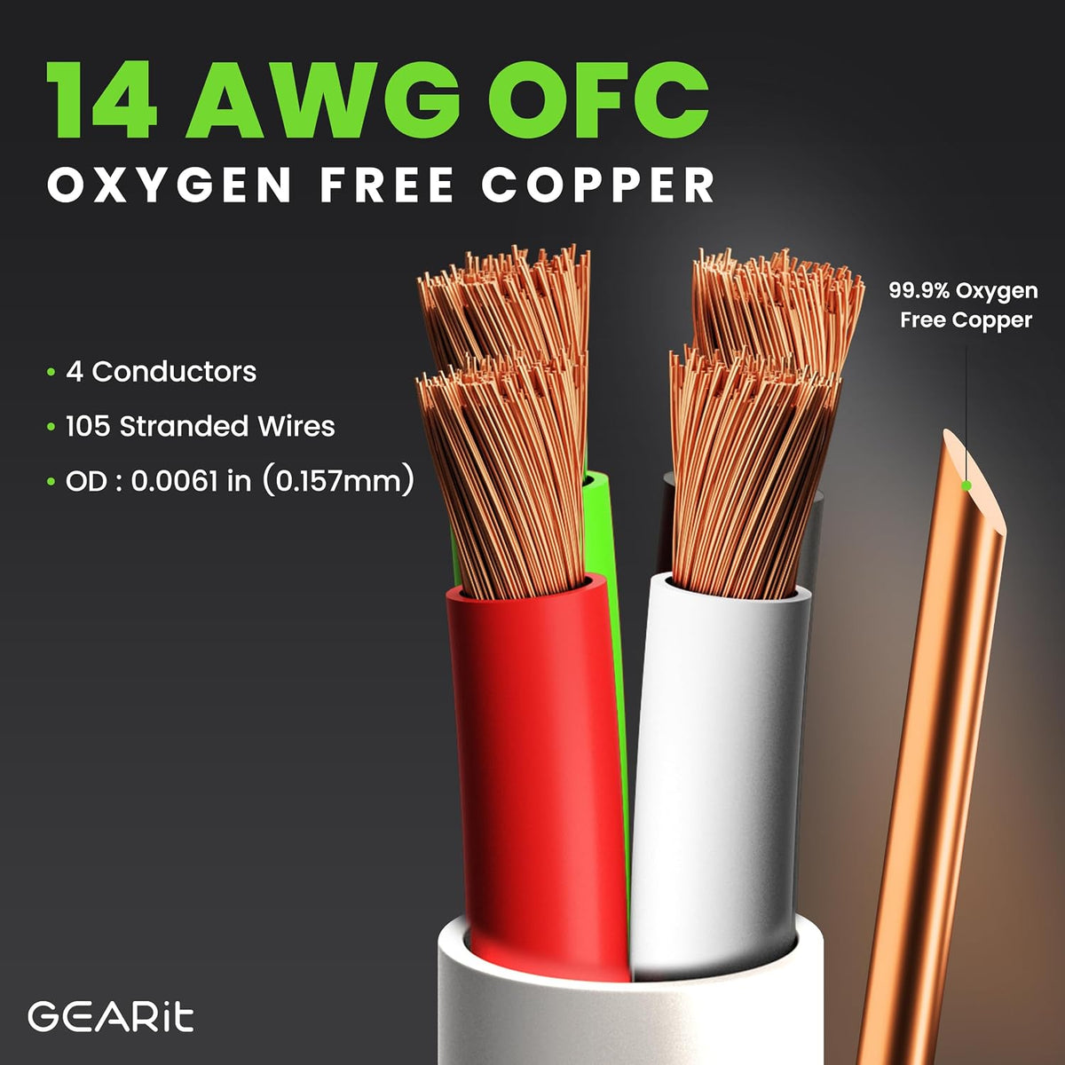 GEARit Cable de altavoz de calibre 14 14/4 AWG 100 pies OFC en pared CL2