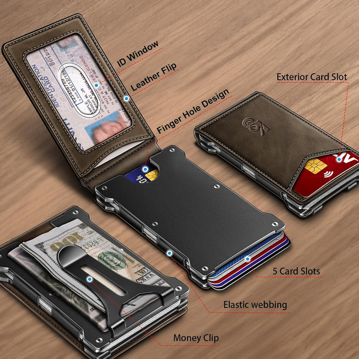 KEMISANT Billetera para hombre - Cartera delgada con clip para dine...