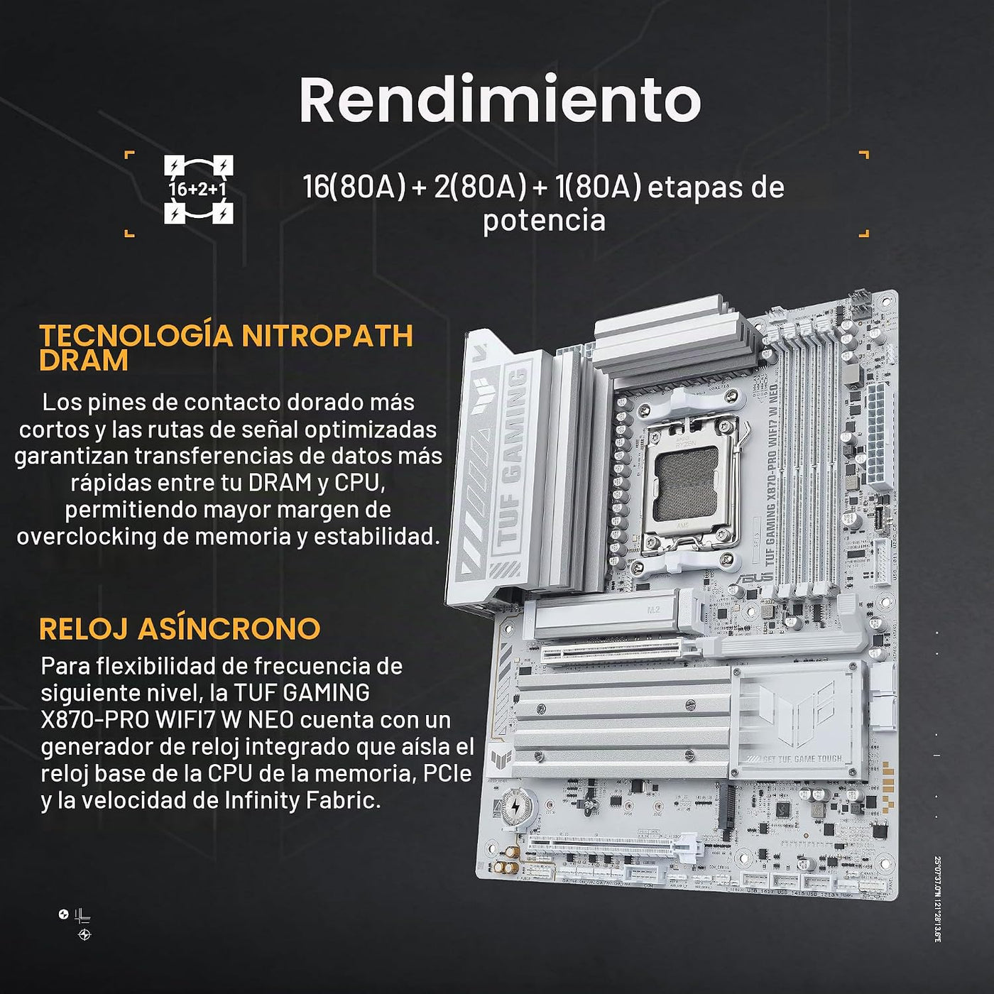 ASUS TUF Gaming X870-PRO WIFI7 W NEO AM5 ATX placa base, DDR5, ajus...