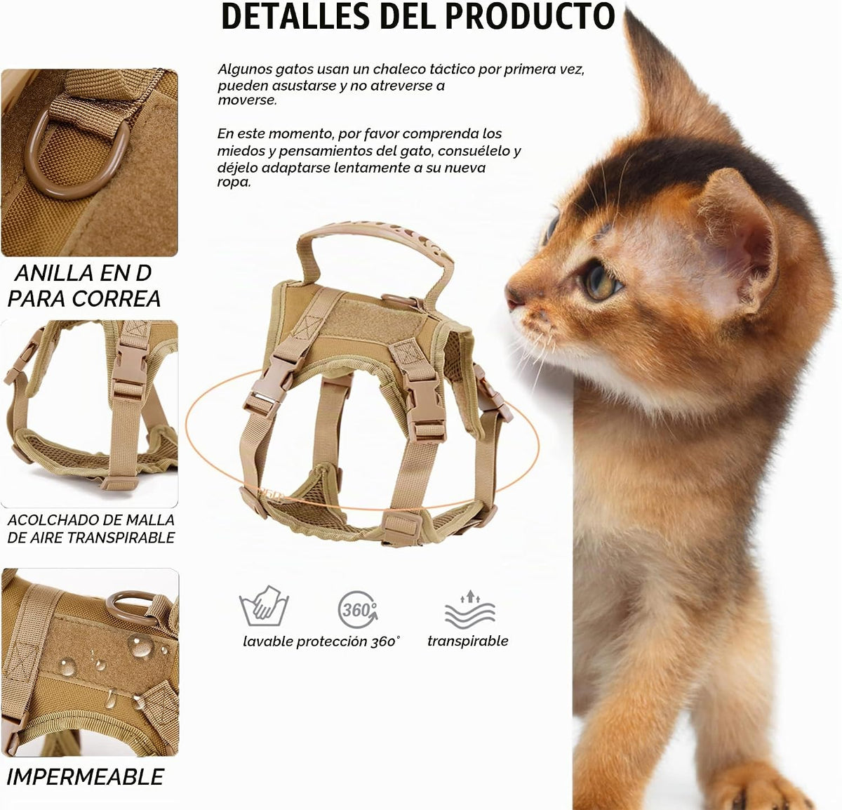 AIWAI Arnés para gatos y correa para caminar, a prueba de escapes, chaleco suave y ajustable para gatos, fácil de controlar, malla suave transpirable con asa de control para gatos grandes, perros pequeños, regalo con parche