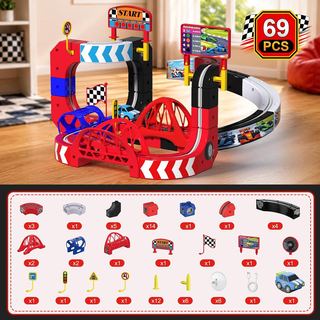 Juego de tren eléctrico para niños, 69 piezas de juguetes de tren de