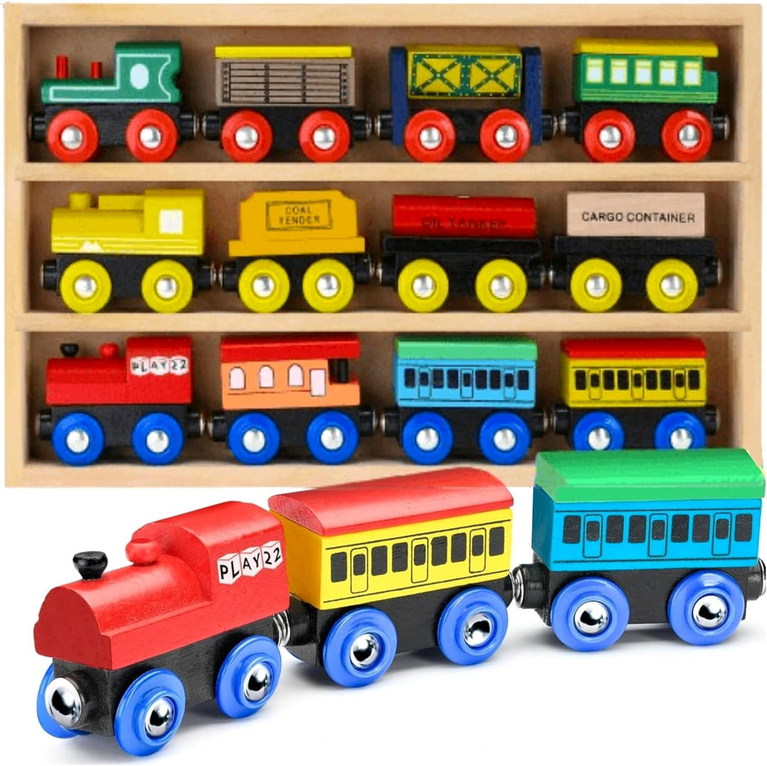 Juego de Tren de Madera de 12 Piezas - Juego Magnético de Juguetes...