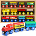 Juego de Tren de Madera de 12 Piezas - Juego Magnético de Juguetes de Tren Incluye 3 Motores - Juegos de Tren de Juguete para Niños Pequeños y Niñas - Compatible con Todas las Principales Marcas