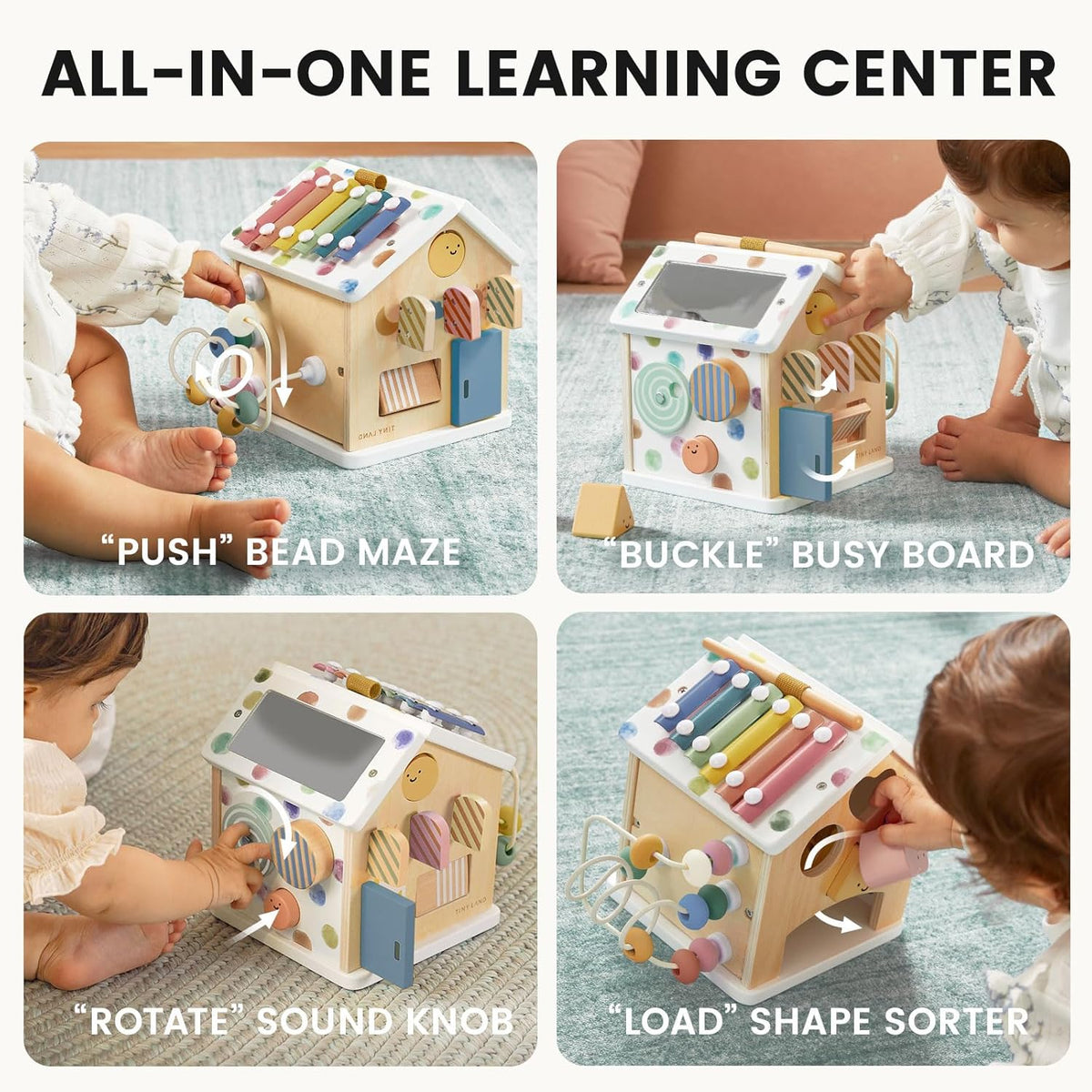 Tiny Land Cubo de actividades de madera 9 en 1, juguete educativo para