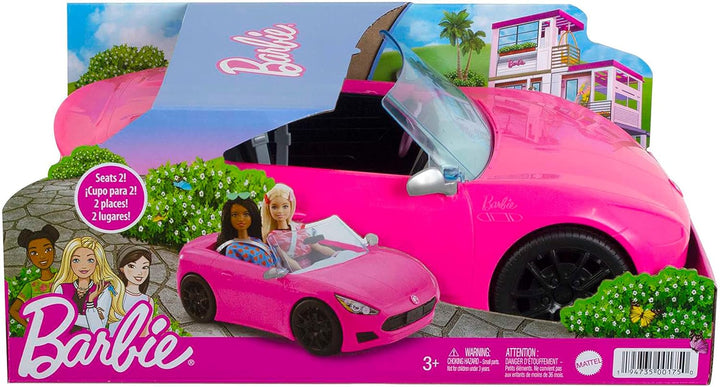 Barbie Vehículo convertible de 2 plazas, coche rosa con ruedas gira...