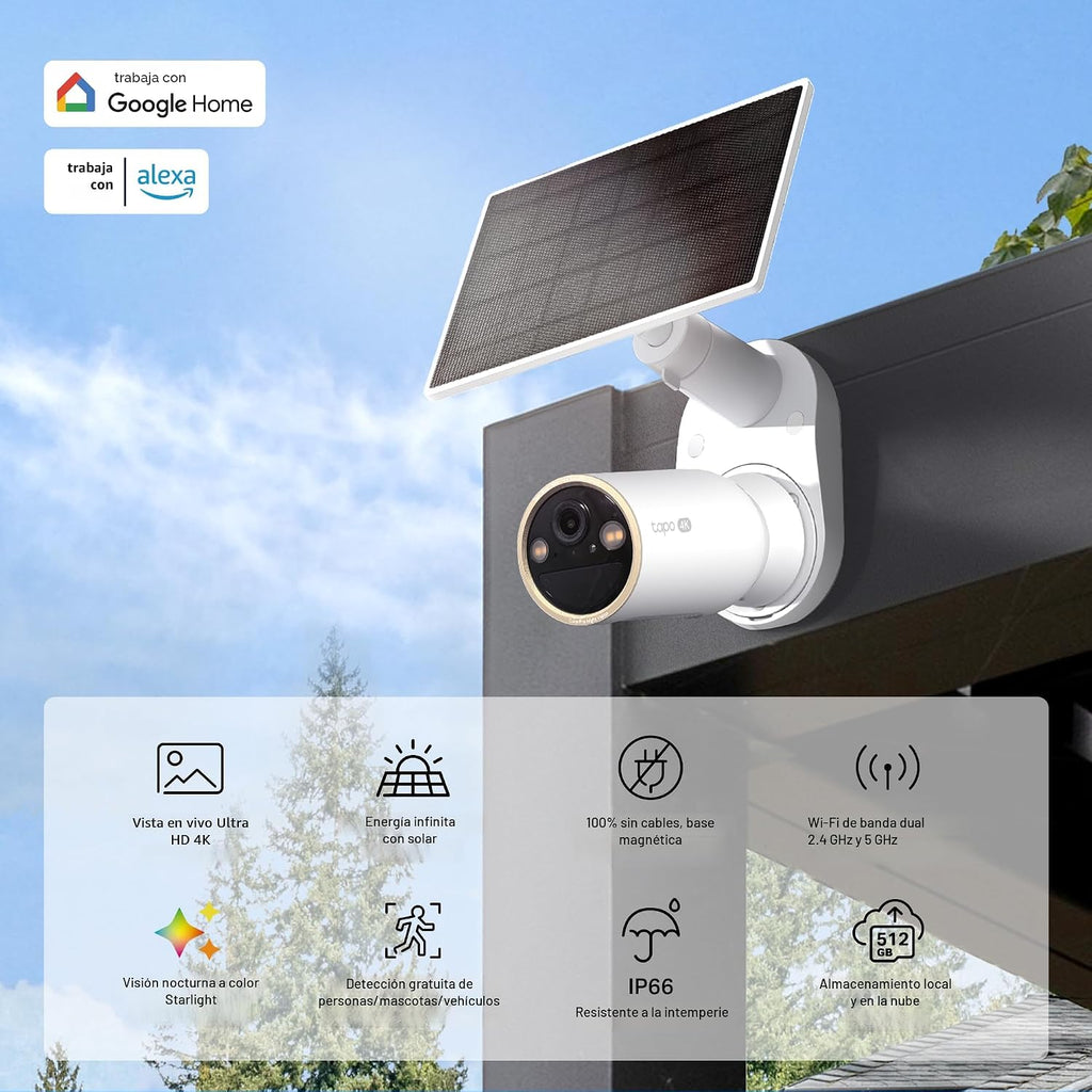 Tapo MagCam 4K Solar, cámara inalámbrica para exteriores con batería 4K Ultra HD, Blanco, SolarCam