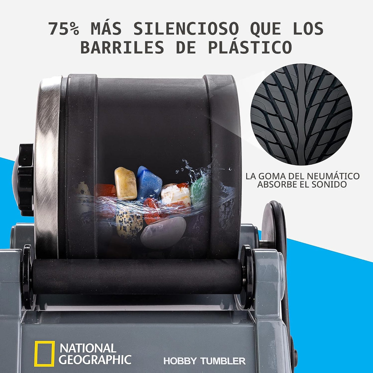 NATIONAL GEOGRAPHIC - Kit de vaso de roca Hobby Rock – Pulidor de rocas duradero a prueba de fugas con temporizador de 7 días – Kit completo de rock Tumbling – Pasatiempo de geología para niños