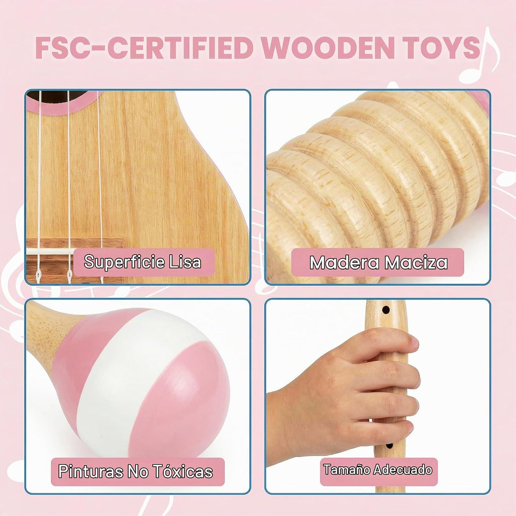 7 en 1 Kids Wooden Musical Instruments, Montessori Toddler Toys