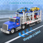Juguete semi camión con 4 juguetes de coche, camiones de doble capa para