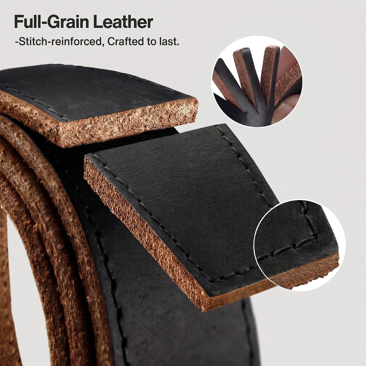 BULLIANT Cinturón de trinquete de grano completo para hombre, 2 unidades