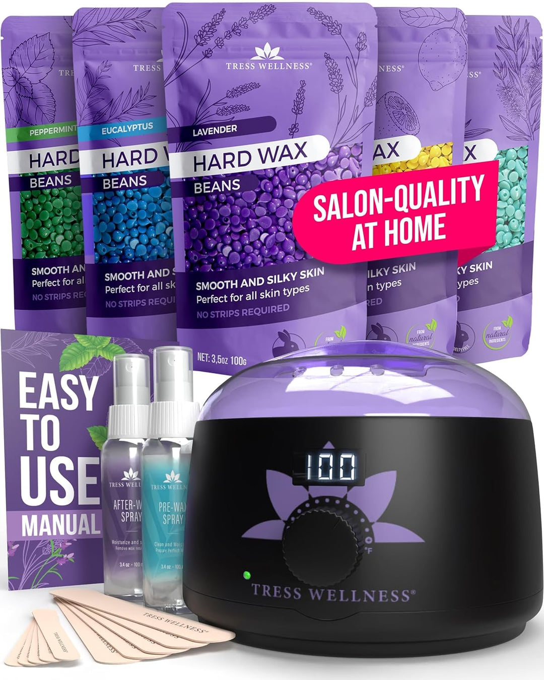 Kit de depilación Tress Wellness para piel sensible, seguro para ca...