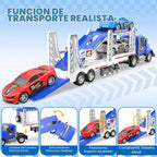 Juguete semi camión con 4 juguetes de coche, camiones de doble capa para