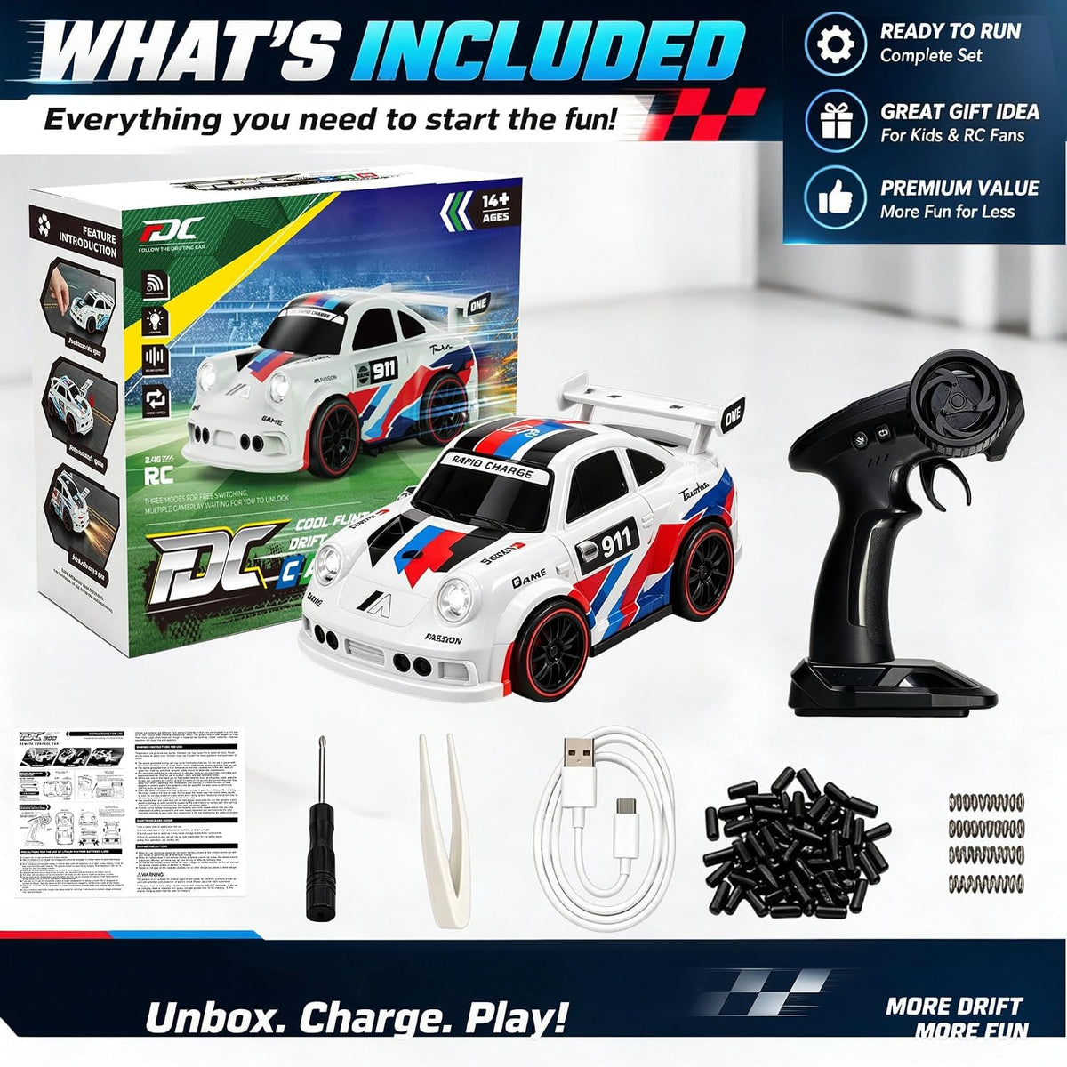 Coche de deriva RC con efecto chispa, coche de acrobacias con