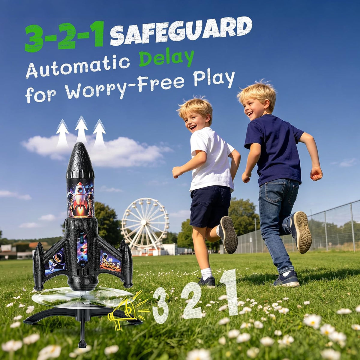 Lanzacohetes para niños, juguete de cohete de aire motorizado de lanzamiento automático de 200 pies con paracaídas y LED, juguete volador al aire libre, regalos de cumpleaños geniales para