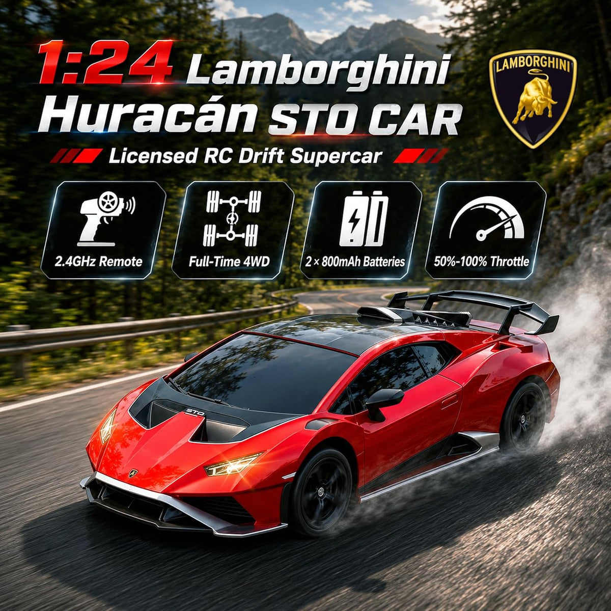 YESHIN 1:24 Lamborghini Huracan RC Drifting Car Rojo, Lamborghini Coche de