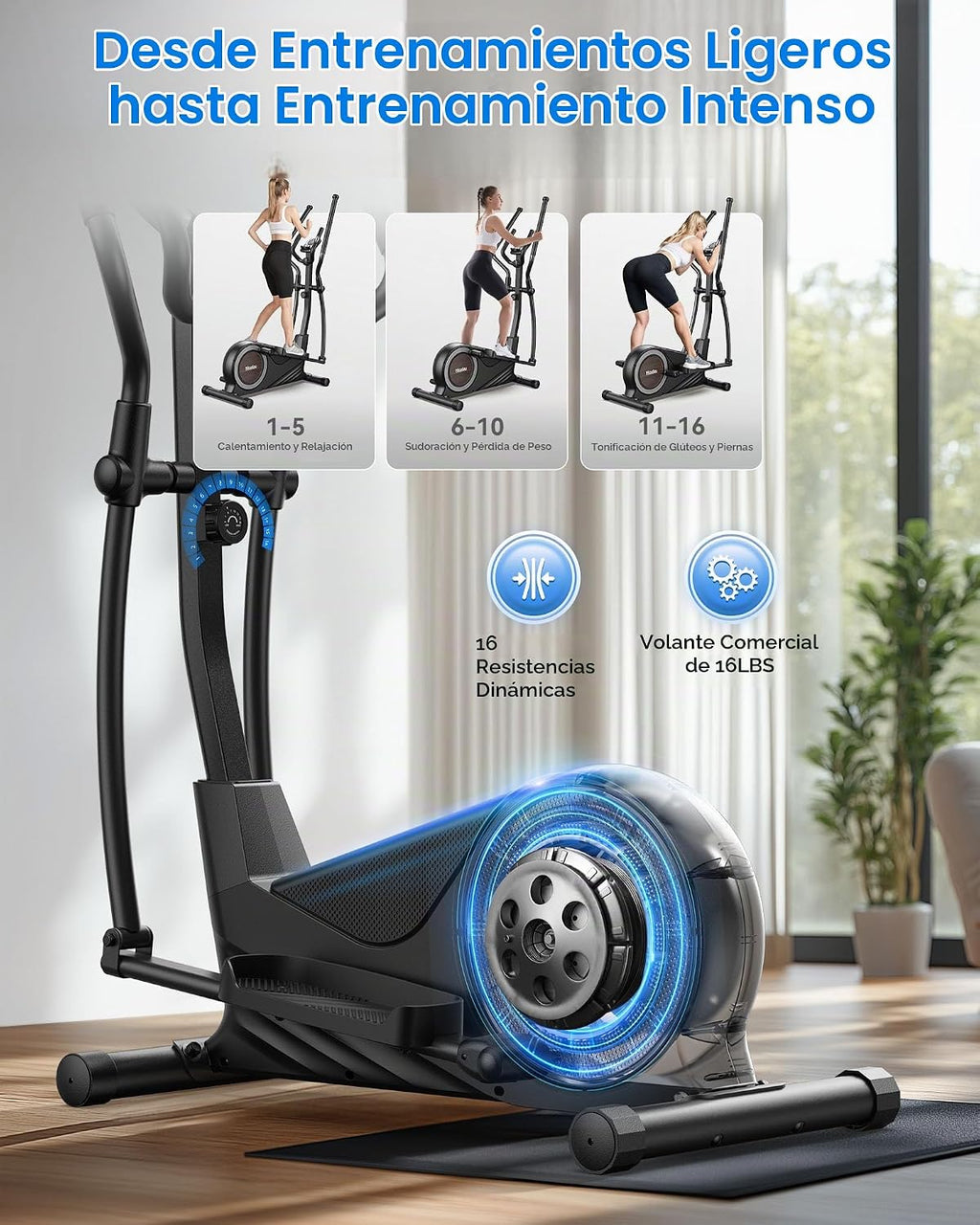 Niceday Máquina elíptica de ejercicios, máquina elíptica para el hogar, entrenador elíptico magnético con zancada de 15.5 a 19 pulgadas, 16 niveles de resistencia, capacidad de carga de 400 libras