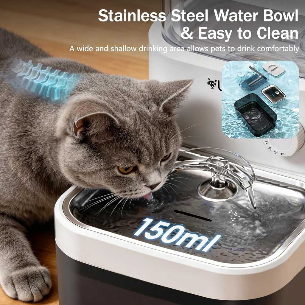 Fuente de agua inalámbrica para gatos 3L, separación de aguas residuales
