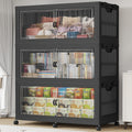 BROVIEW Contenedores de almacenamiento apilables extra grandes de 255 galones/1020 cuartos de galón con tapas y ruedas, paquete de 3, color negro