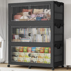 BROVIEW Contenedores de almacenamiento apilables extra grandes de 255 galones/1020 cuartos de galón con tapas y ruedas, paquete de 3, color negro