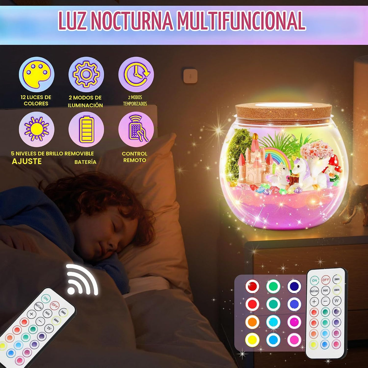Kit de terrario de unicornio iluminado para niñas, regalos de cumpleaños de unicornio para niños y niñas de 4 a 12 años, regalos de juguetes de unicornio para manualidades