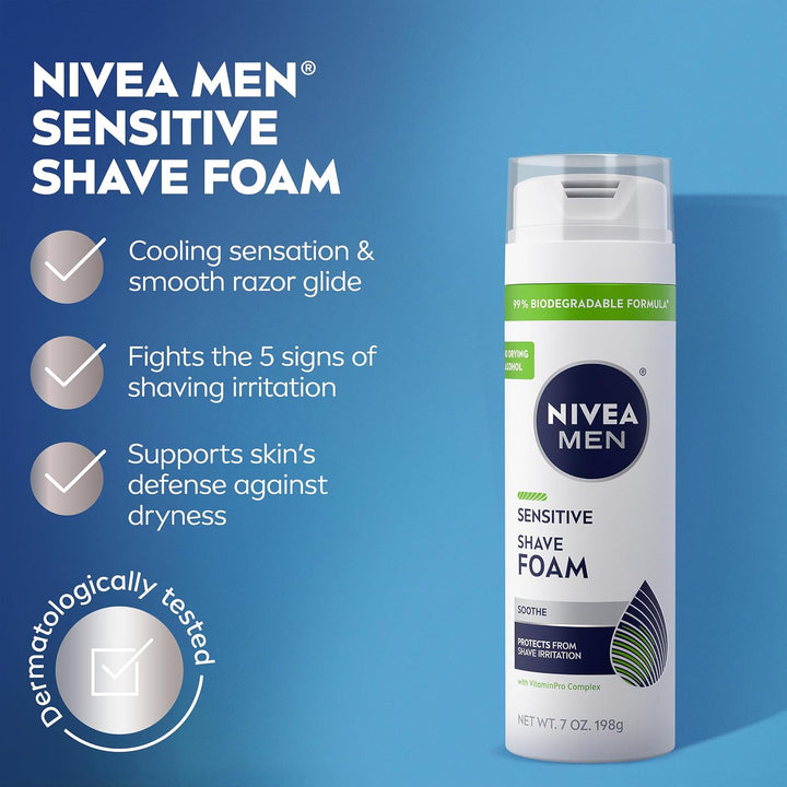 NIVEA MEN - Espuma de afeitado sensible con vitamina E, extractos c...
