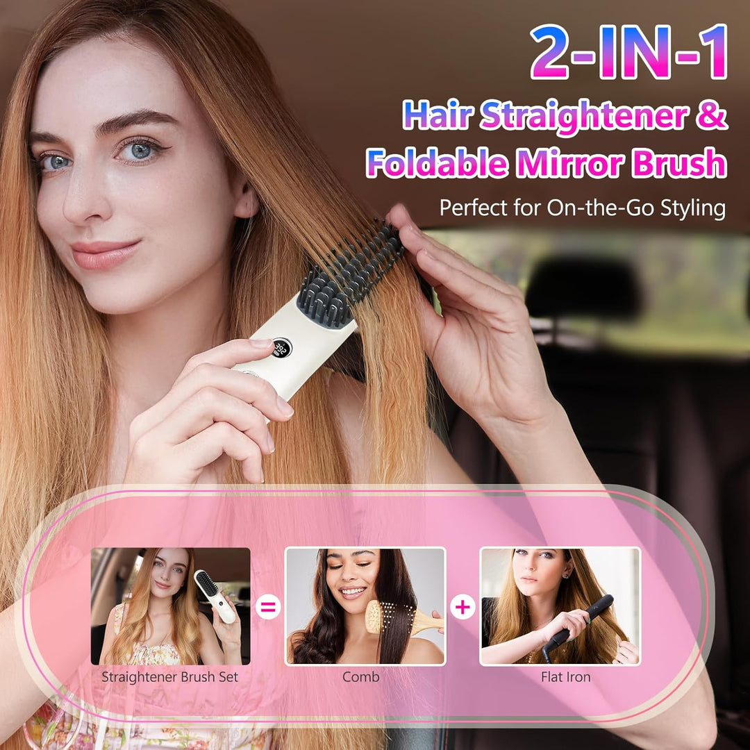 STUDLLY Alisador y rizador de pelo inalámbrico con pantalla LCD 2 e...